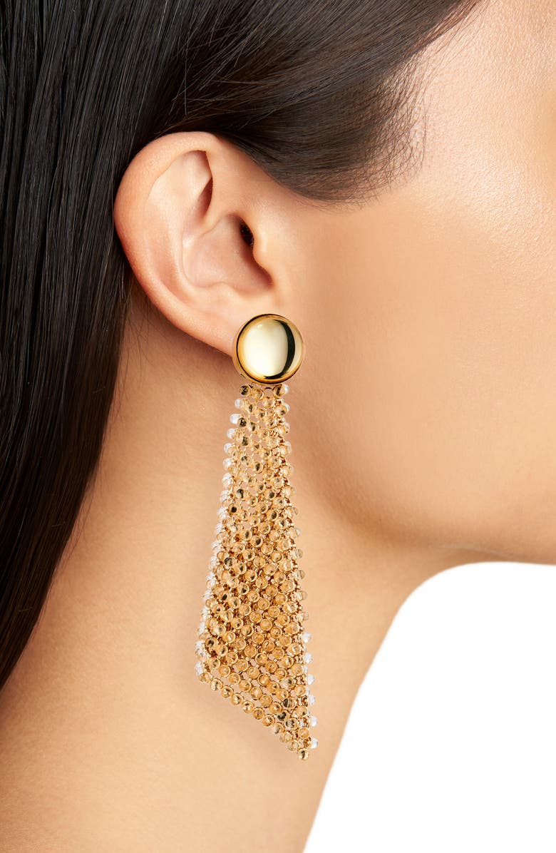 Rabanne Crystal Mesh Clip-On Drop Earrings, Alternate, color, Gold / Transparent