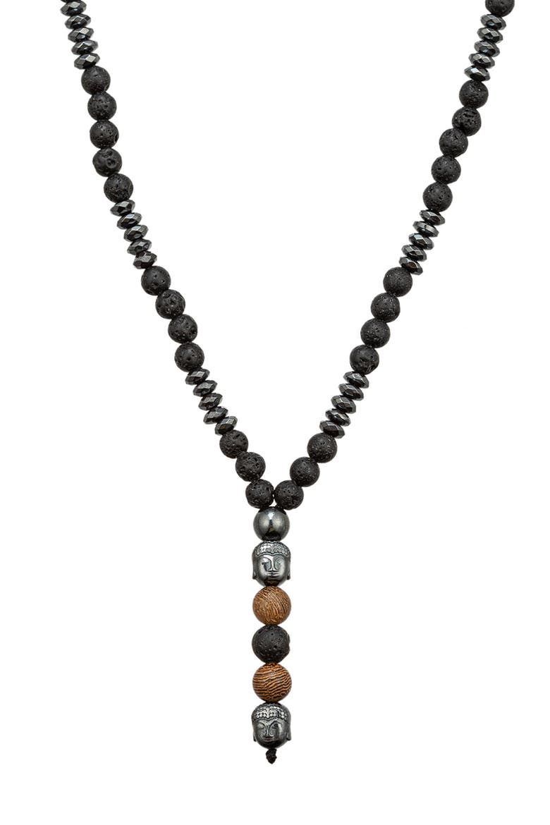 Agate Buddha Beaded Y-Necklace, Main, color, BLACK