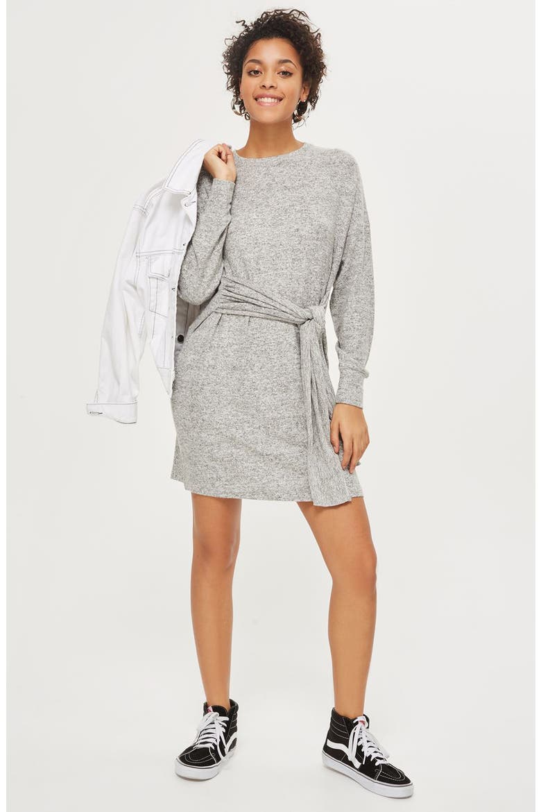 Tie Front Sweater Dress, Alternate, color, CHARCOAL