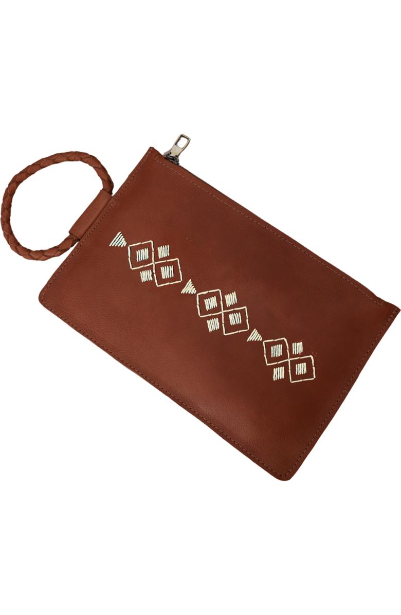 Amasouk Noura Embroidered Clutch, Main, color, Brown