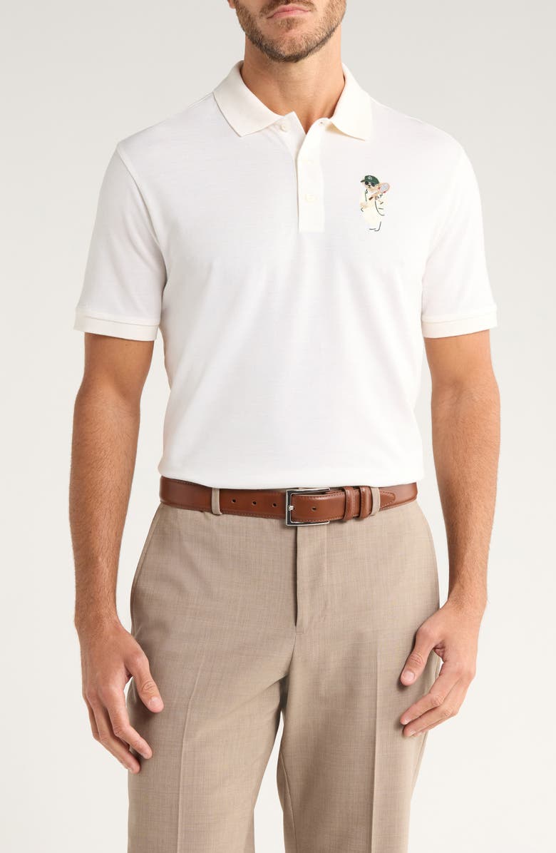 Ralph Lauren Purple Label Embroidered Polo Bear Cotton & Cashmere Piqué Polo, Main, color, Classic White