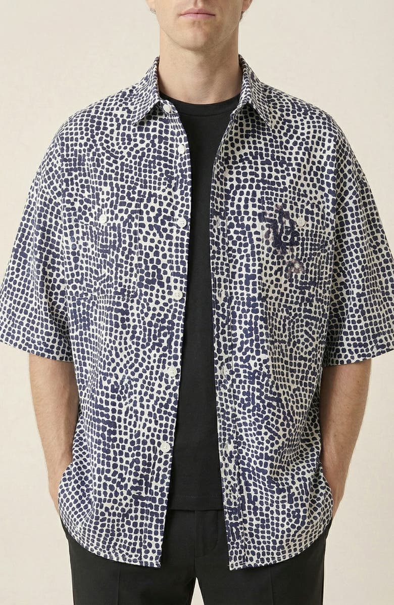 Modenaire Printed Short Sleeve Chest Pocket Shirt, Alternate, color, Navy / Off-White