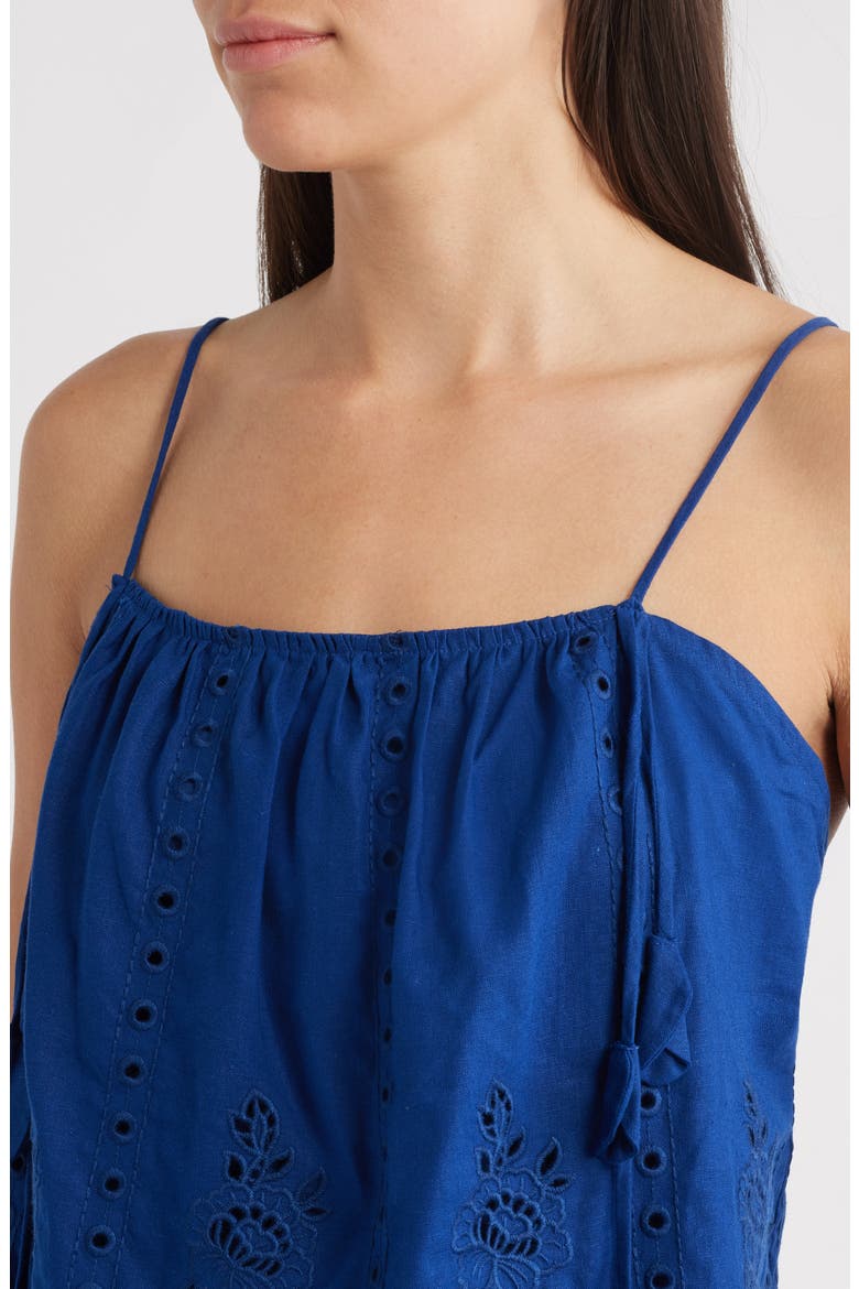 Richelieu Eyelet Embroidered Linen Blend Camisole, Alternate, color, BLUE