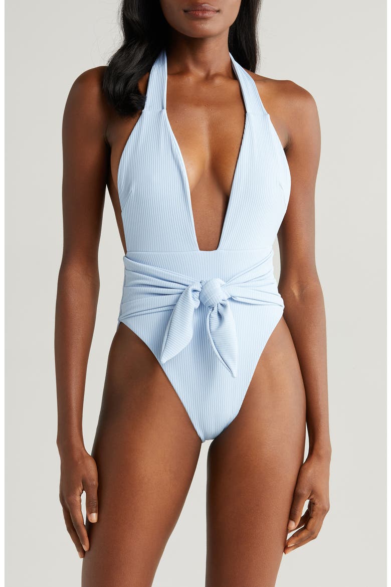 Tropez Rib Tie Waist One-Piece Swimsuit, Main, color, PERI RIB
