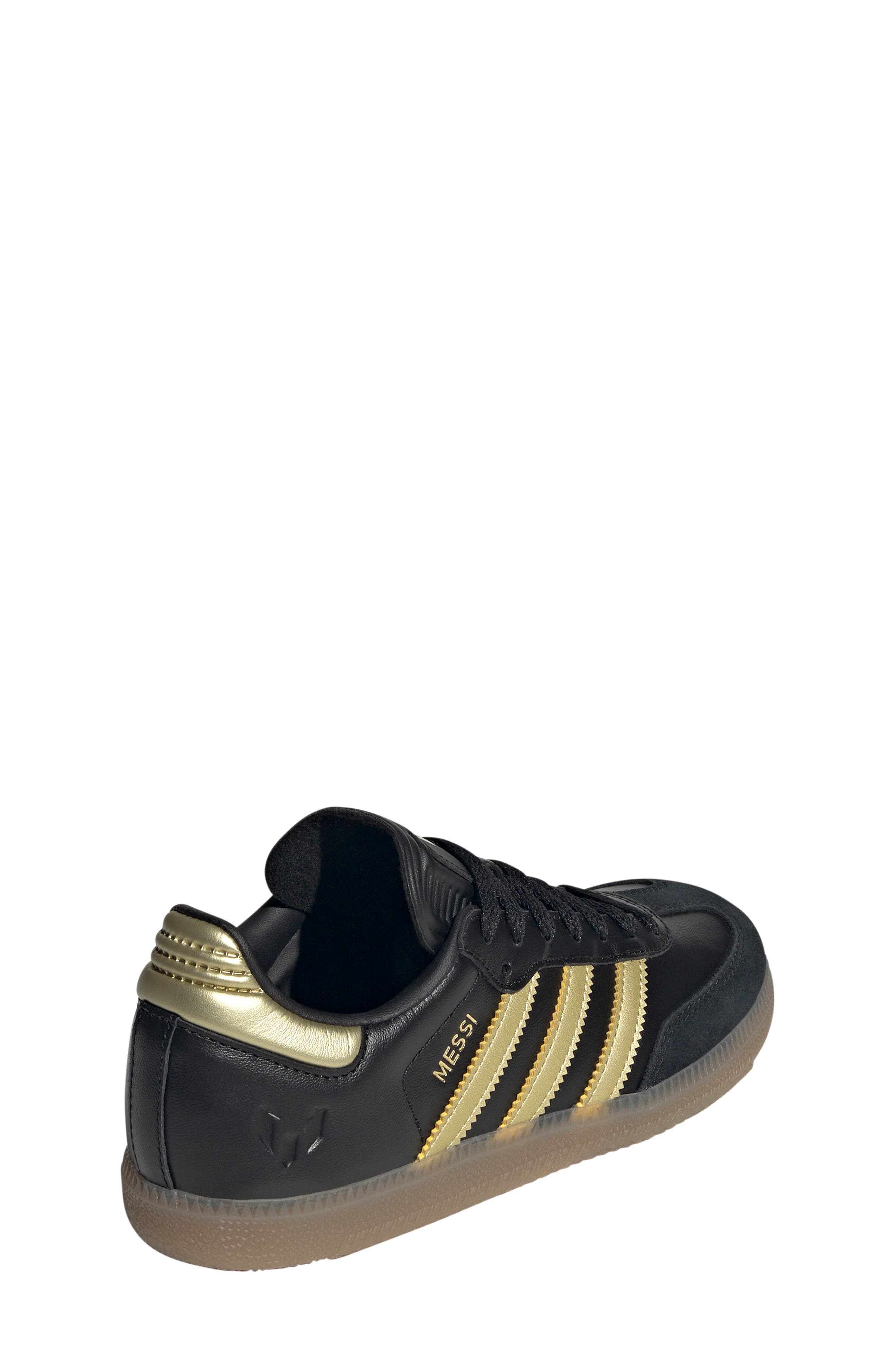 adidas Kids' Samba Messi Indoor Soccer Shoe, Alternate, color, Black/ Gold Metallic/ Gum
