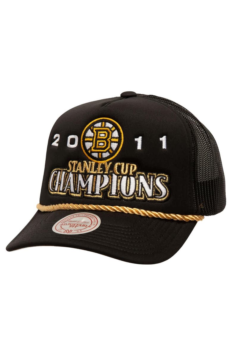 Mitchell & Ness Men's Mitchell & Ness Black Boston Bruins SOUL Collection Golden Stanley Cup Champions Trucker Adjustable Hat, Main, color, Black