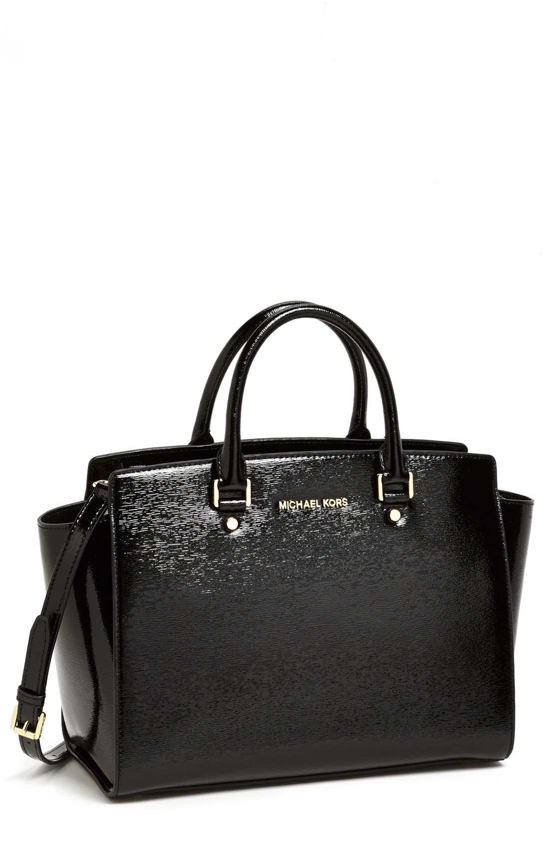 'Selma - Large' Leather Satchel, Main, color, BLACK PATENT