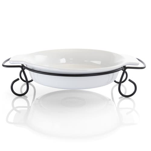 Gibson Elite Gracious Dining 2 Piece Stoneware Bakeware With Metal Rack In White