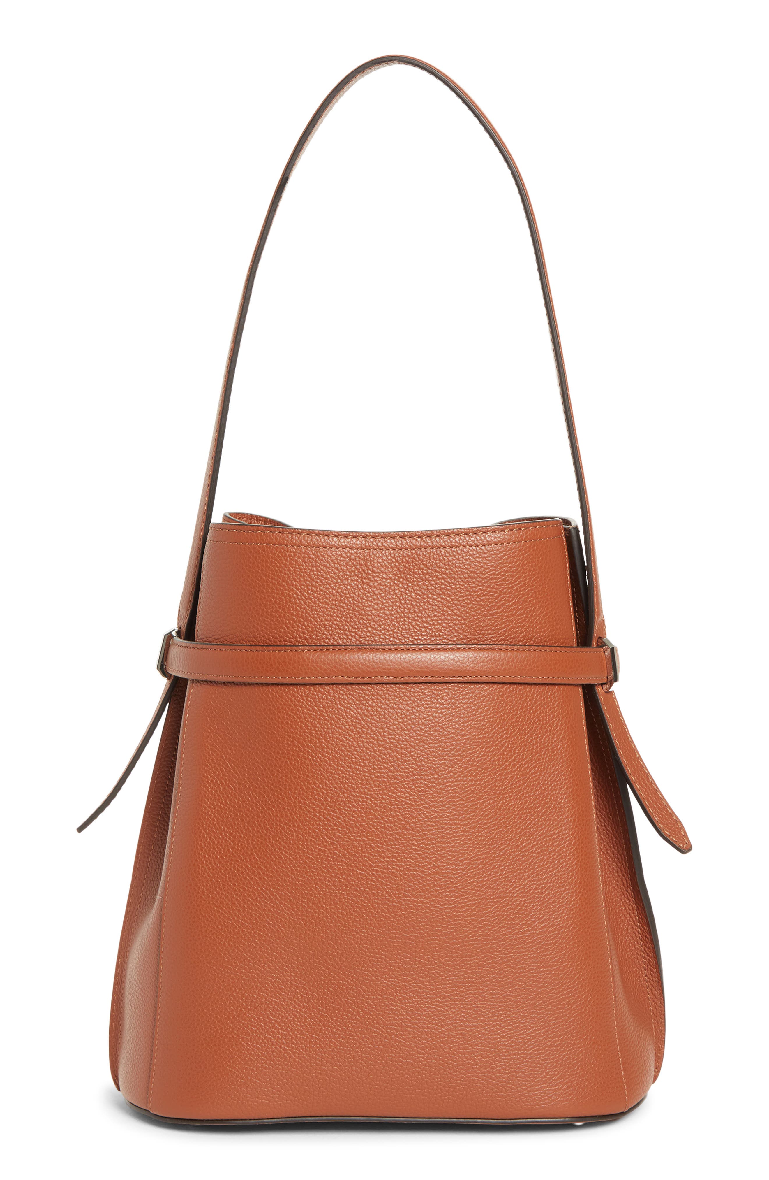 TOTEME Belted Grained Leather Bucket Bag, Alternate, color, Sienna