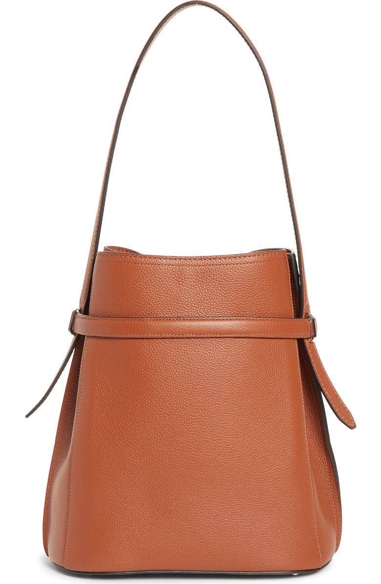 TOTEME Belted Grained Leather Bucket Bag, Alternate, color, Sienna