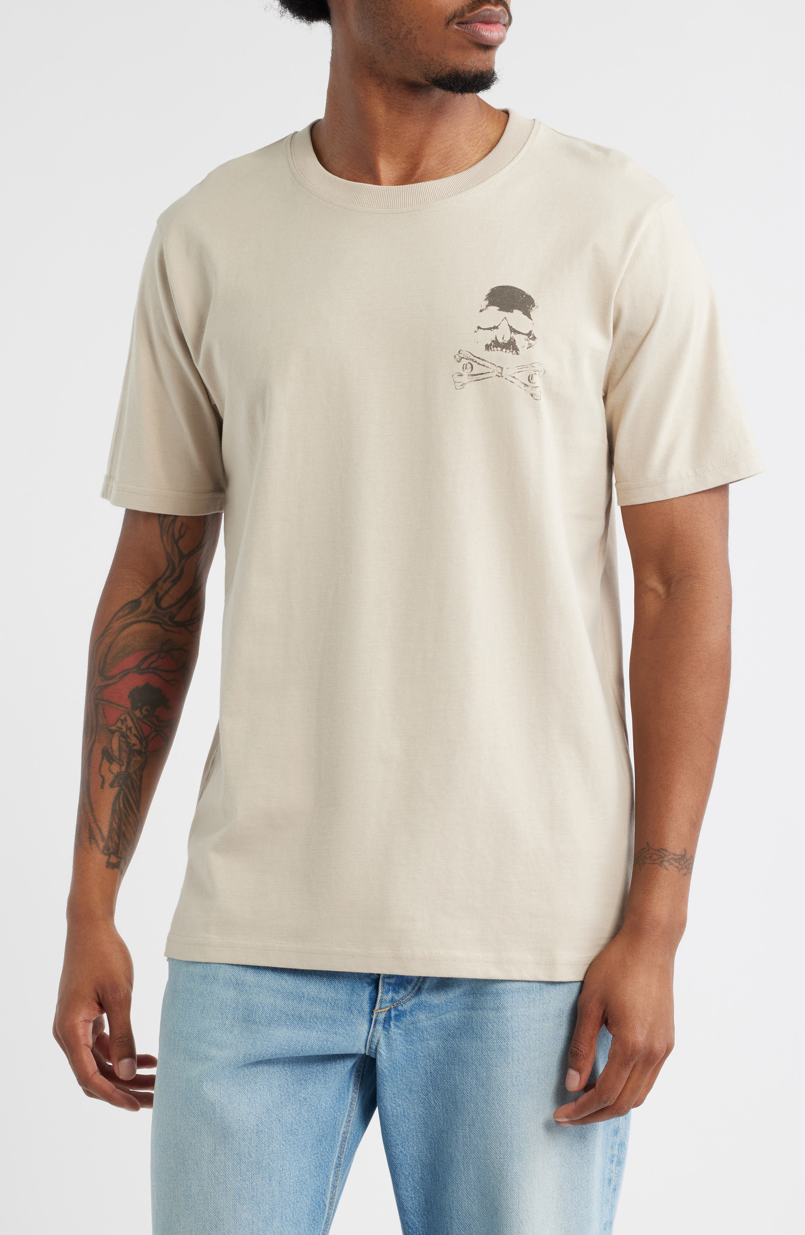 OVERNIGHT ANGELS CREW Cotton Graphic T-Shirt in Sand 