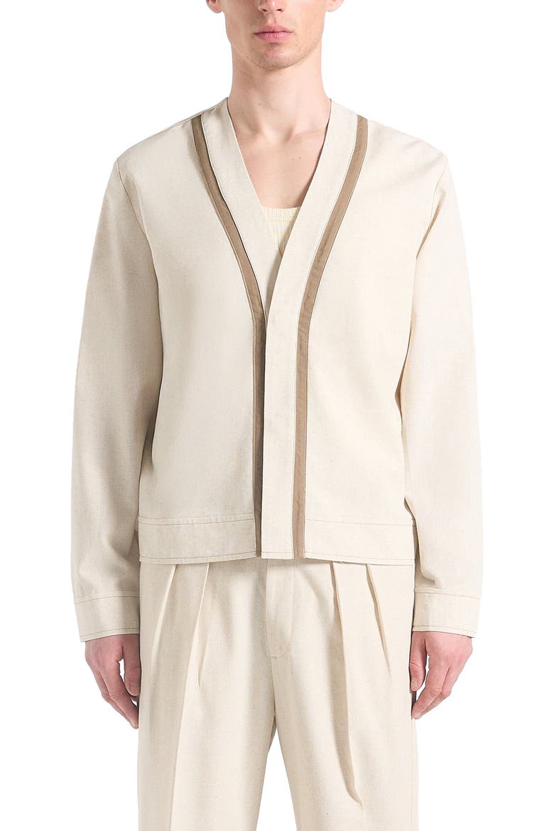 Alain Linen Cardigan with Contrast Placket, Alternate, color, Natural