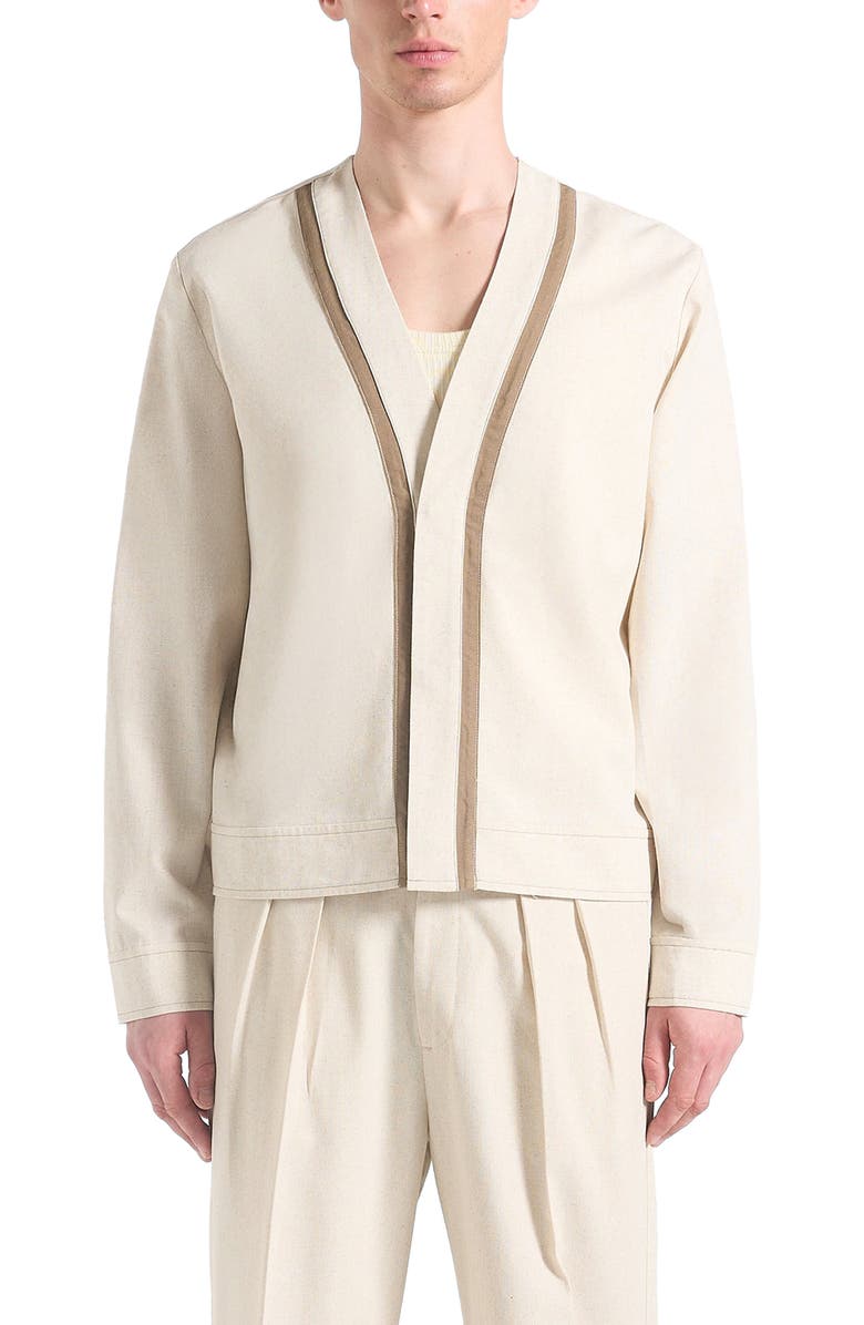 Manière De Voir Alain Linen Cardigan with Contrast Placket, Alternate, color, Natural