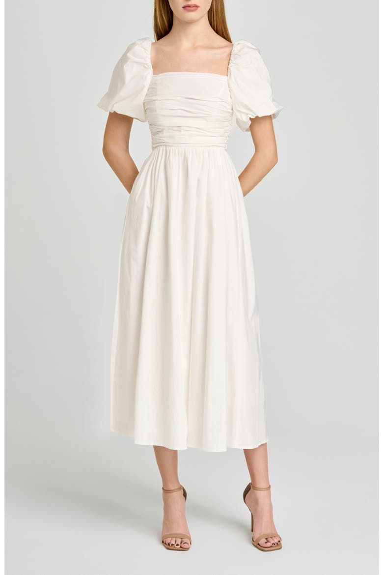 ruched bodice puff sleeve dress Emerald Oasis Ruched Bodice Puff Sleeve Chiffon Maxi Bridesmaid Dress