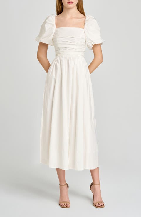 Lucy Ruched Puff Sleeve Midi Dress