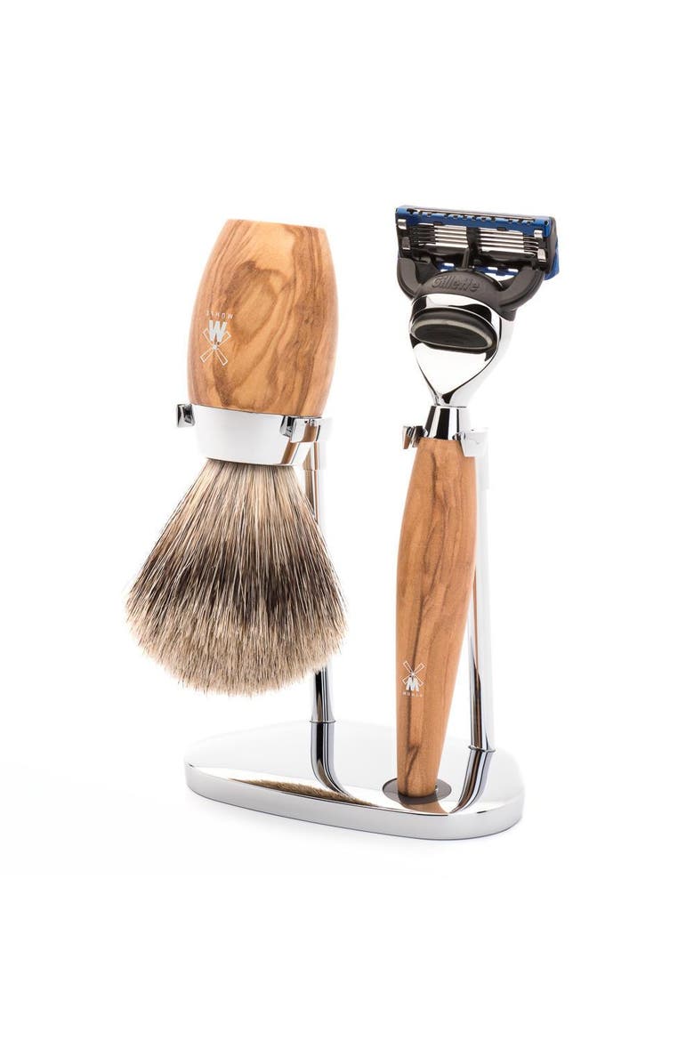 MÜHLE Kosmo Olive Wood 3-Piece Fine Badger & Fusion Shaving Set, Main, color, Olive Wood