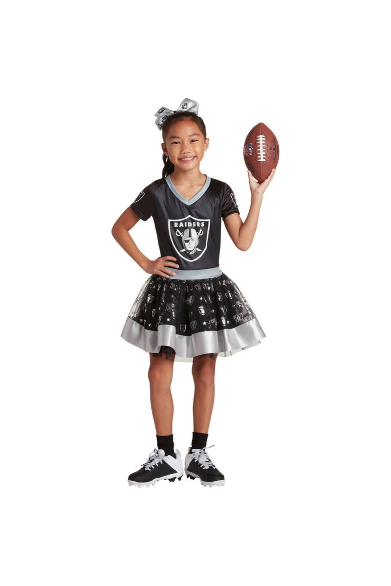 Girls Youth Black Las Vegas Raiders Tutu Tailgate Game Day V-Neck Costume, Main, color, Black