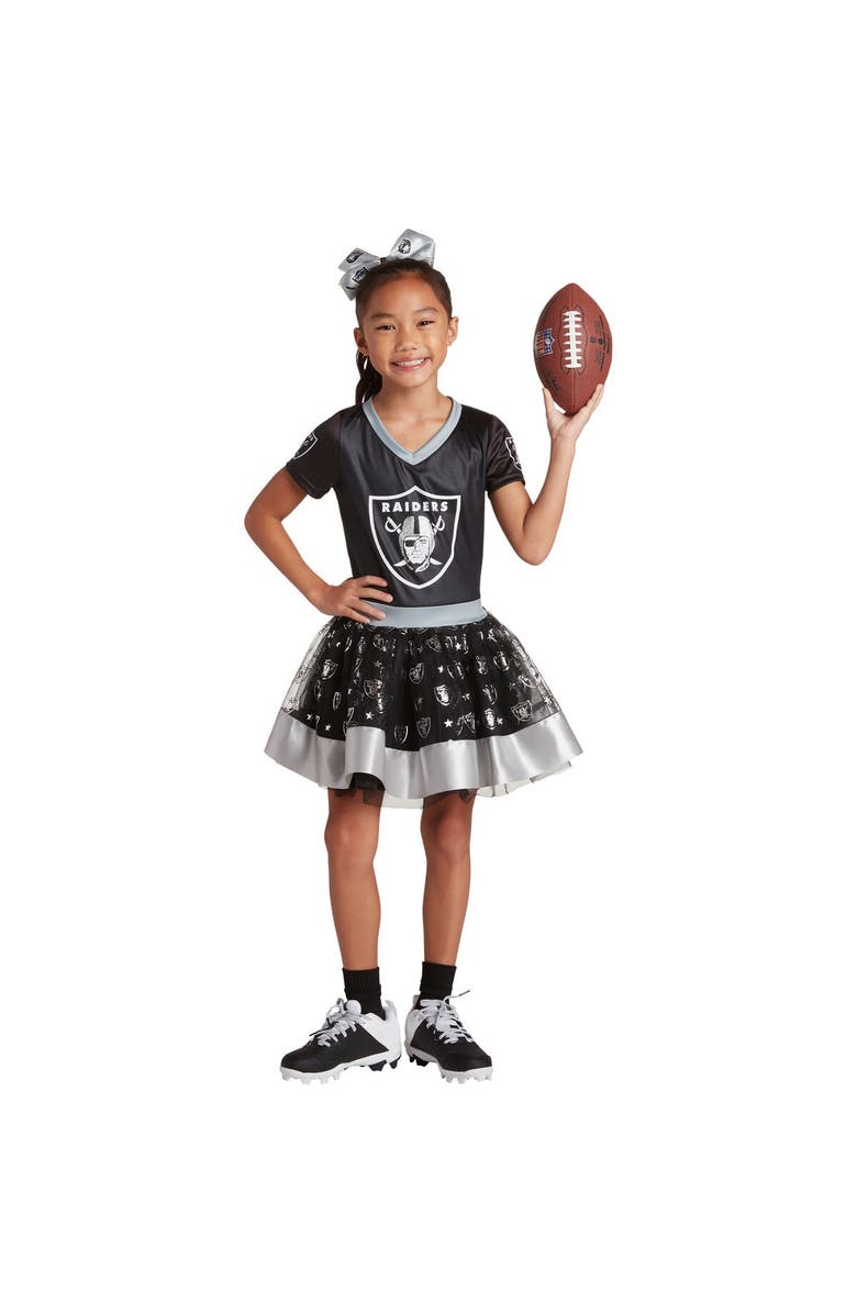 JERRY LEIGH Girls Youth Black Las Vegas Raiders Tutu Tailgate Game Day V-Neck Costume, Main, color, Black