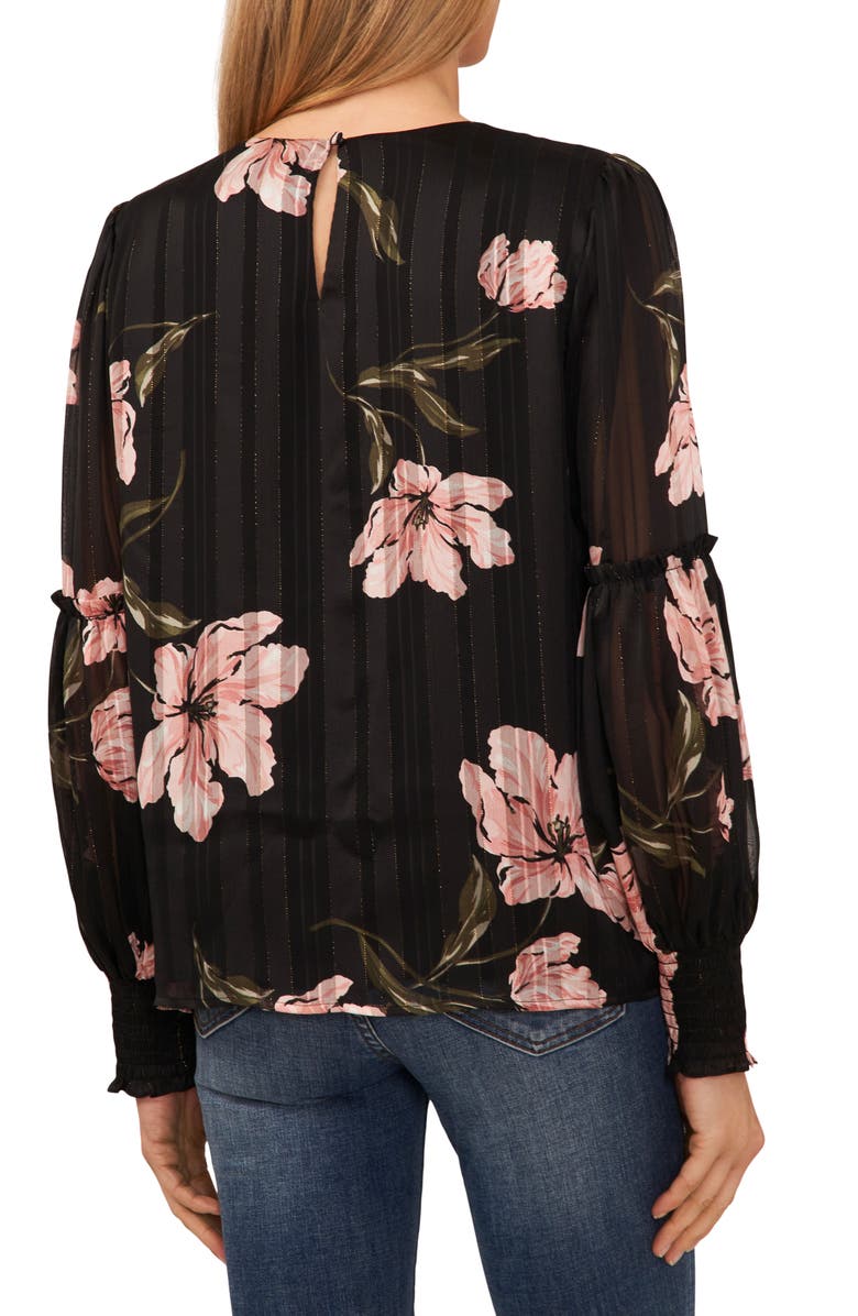 CeCe Metallic Floral Print Top, Alternate, color, 