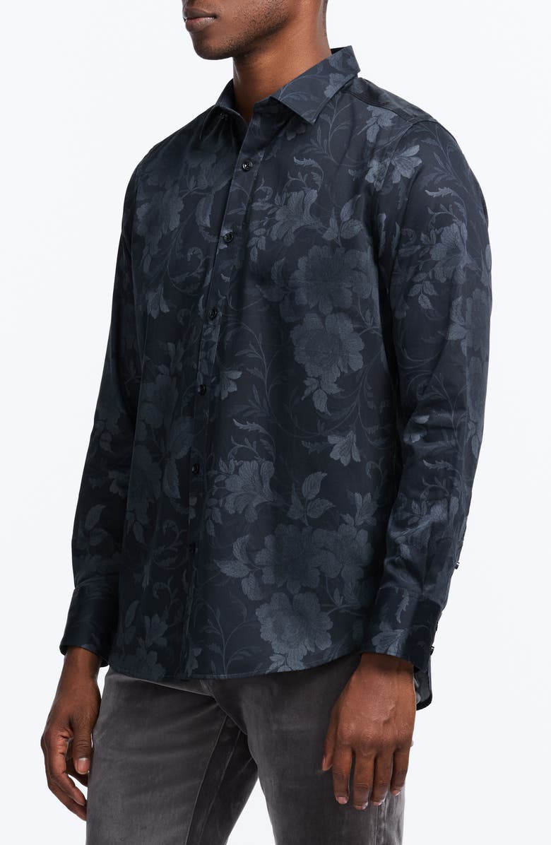 Robert Graham Barnsworth Floral Cotton Button-Up Shirt, Alternate, color, Black