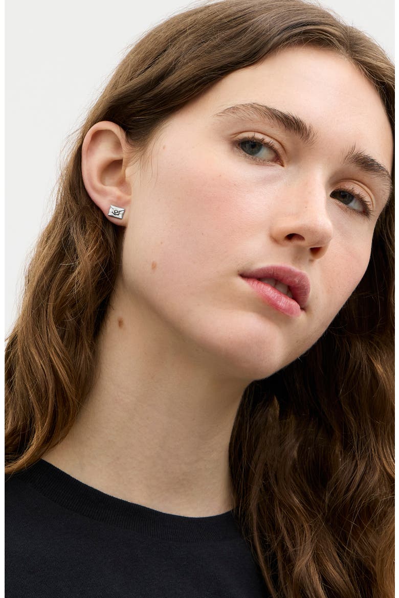 Envelope Stud Earrings, Alternate, color, SILVER