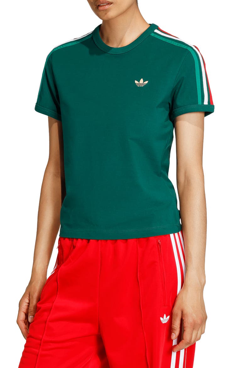 3-Stripes Slim Fit T-Shirt, Main, color, TEAM GREEN/ WHITE/ SCARLET