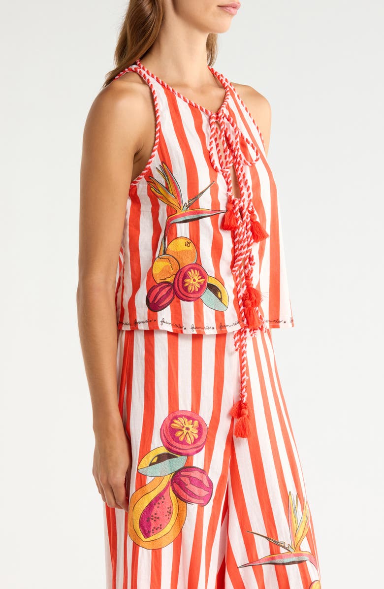 FARM Rio Stripe Fruit Embroidered Tie Front Cover-Up Top, Alternate, color, Red
