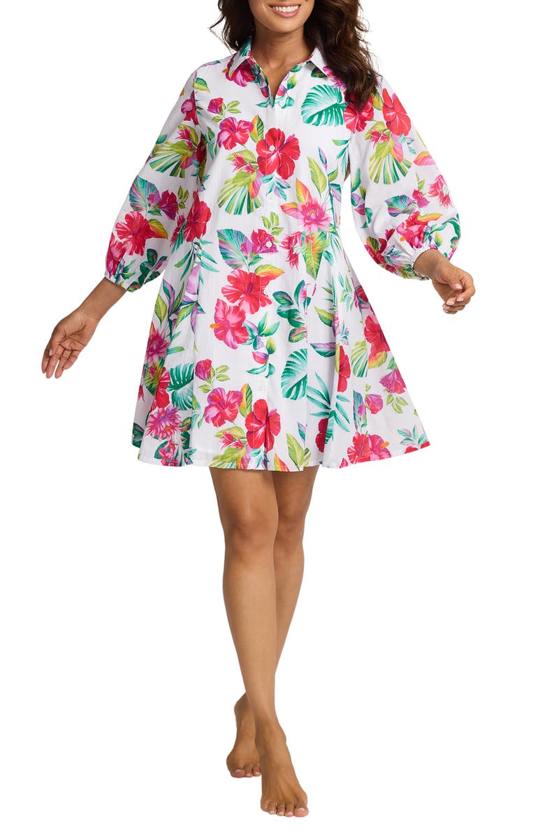 Tommy Bahama Fiesta Floral Cotton Cover-Up Shirtdress, Alternate, color,