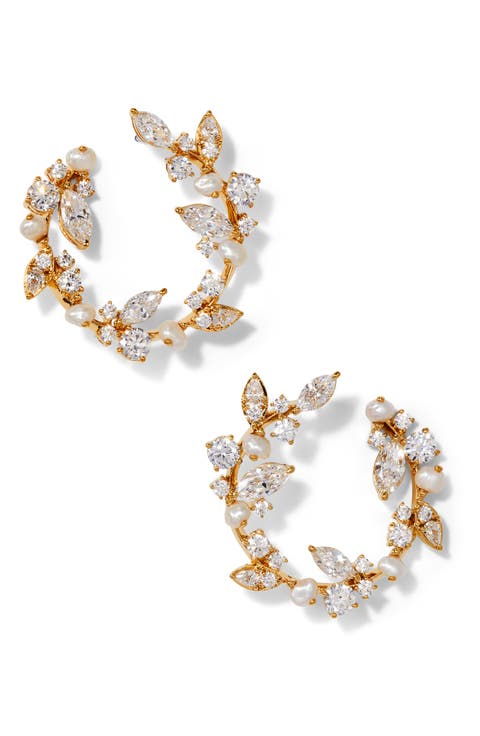 Ravish Crystal & Pearl Frontal Hoop Earrings