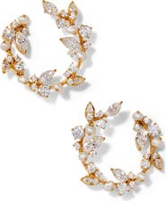 Nadri Ravish Crystal & Pearl Frontal Hoop Earrings