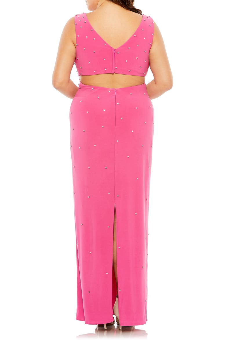 Rhinestone Embellished Open Back Jersey Gown, Alternate, color, HOT PINK