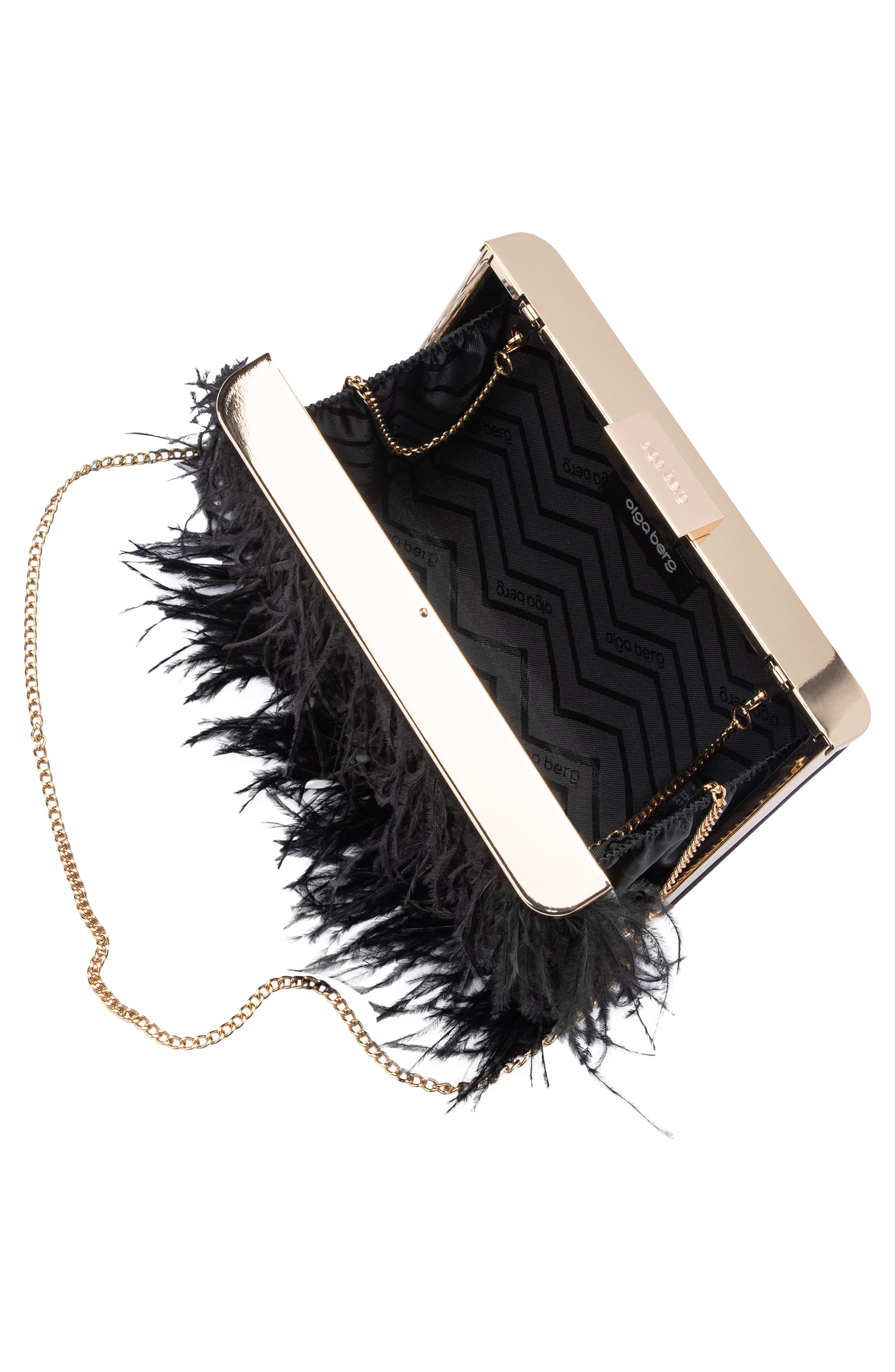 Olga Berg Ostrich Feather Embellished Clutch, Alternate, color, Black