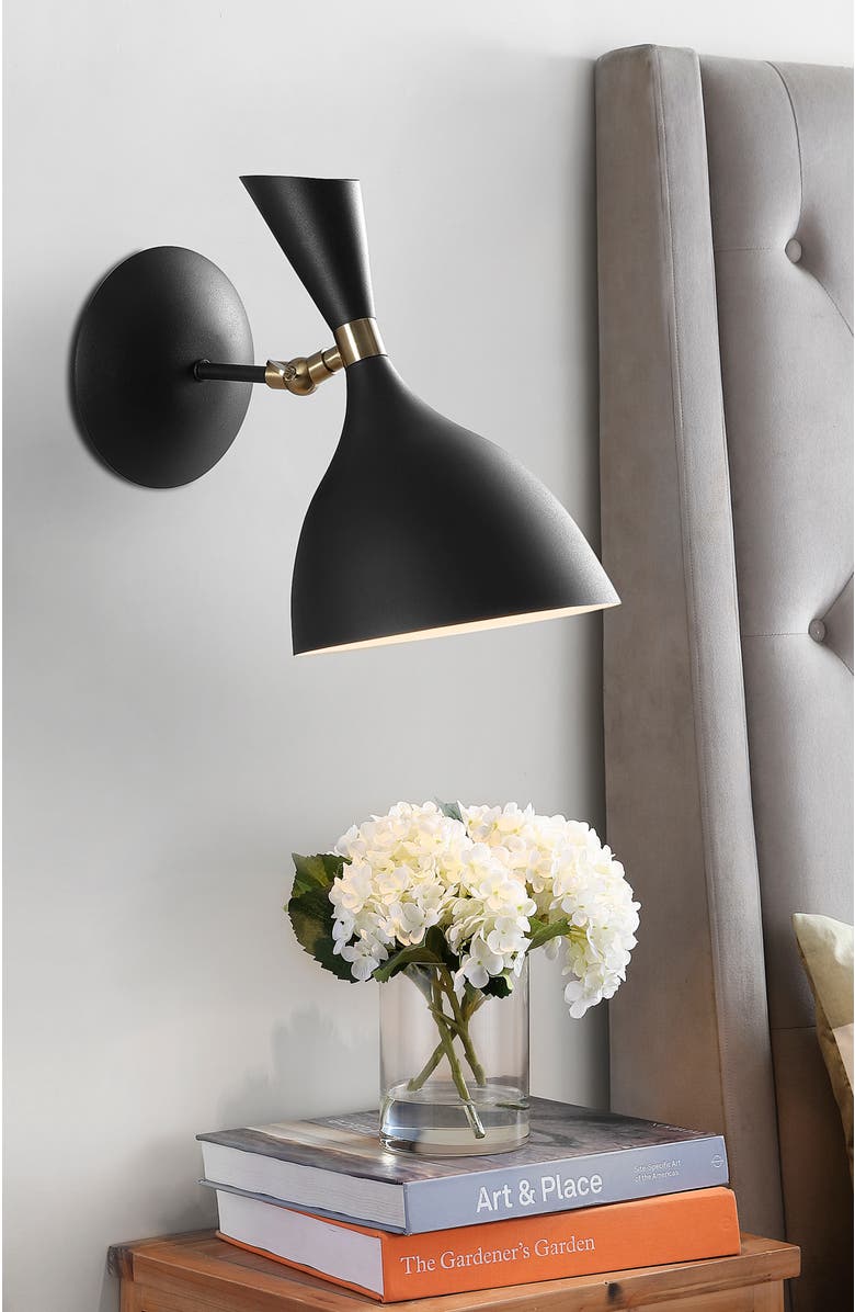 JONATHAN Y Josef Iron Retro LED Wall Sconce, Alternate, color, Black/Brass Gold