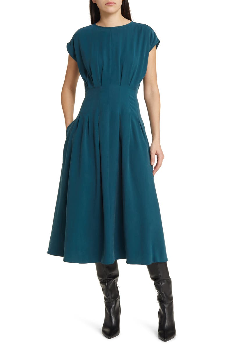 Nordstrom Pleated A-Line Dress, Main, color, Teal Abyss