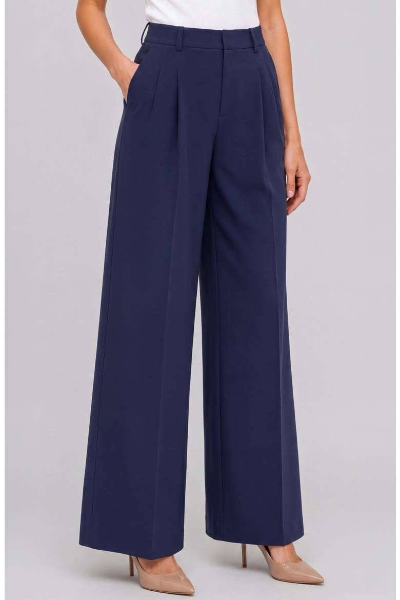 High Waist Pleated Wide Leg Ankle Pants, Main, color, CADET BLUE