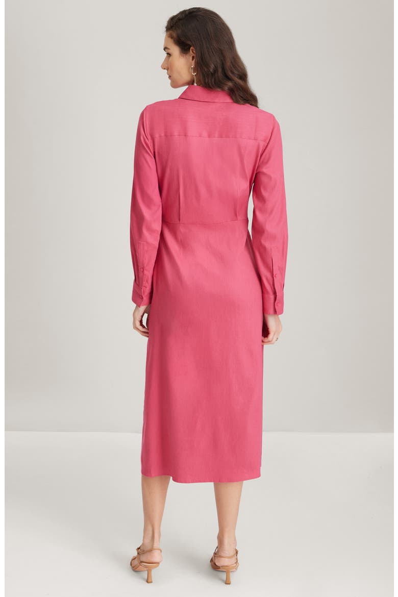 Long Sleeve Stretch Linen Blend Faux Wrap Shirtdress, Alternate, color, PINK CARMINE