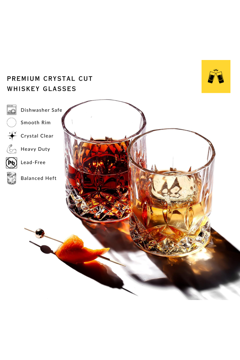 Crystal Cut Old Fashioned Whiskey Glasses (10oz) - Set of 4, Alternate, color, Clear