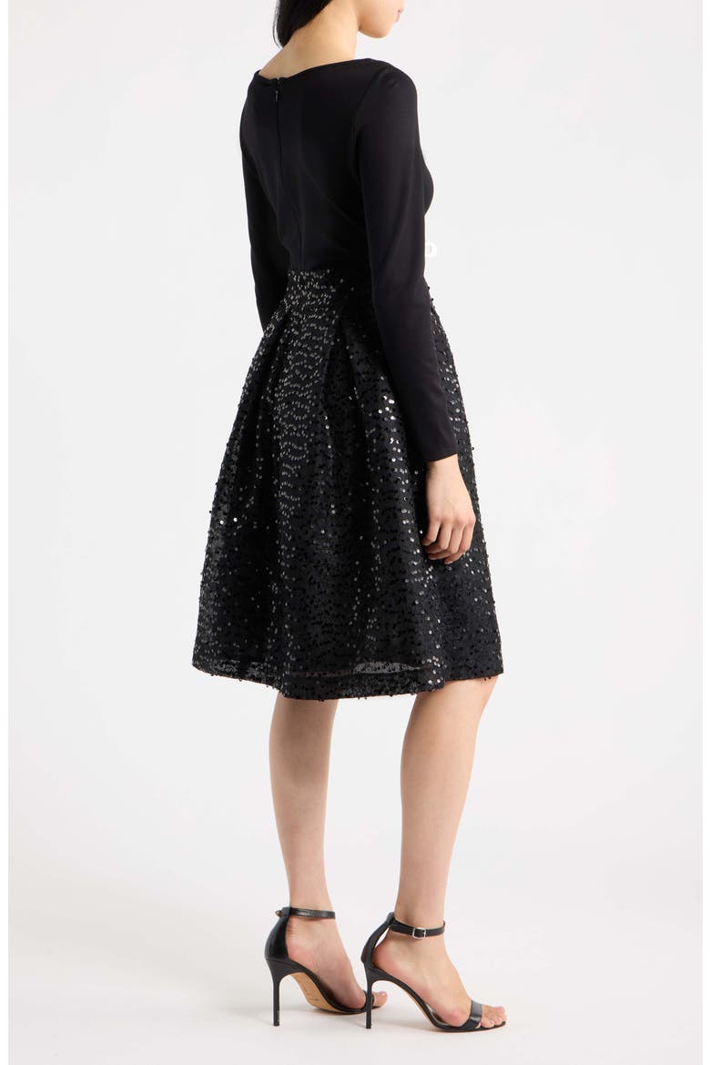 Mixed Media Long Sleeve Dress, Alternate, color, ANNE BLACK