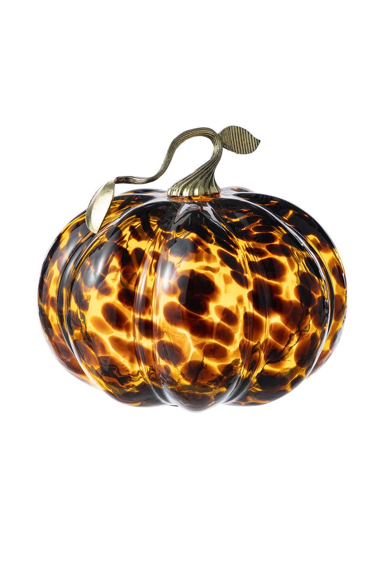 9.5"D Amber Dots Glass Pumpkin, Alternate, color, Black