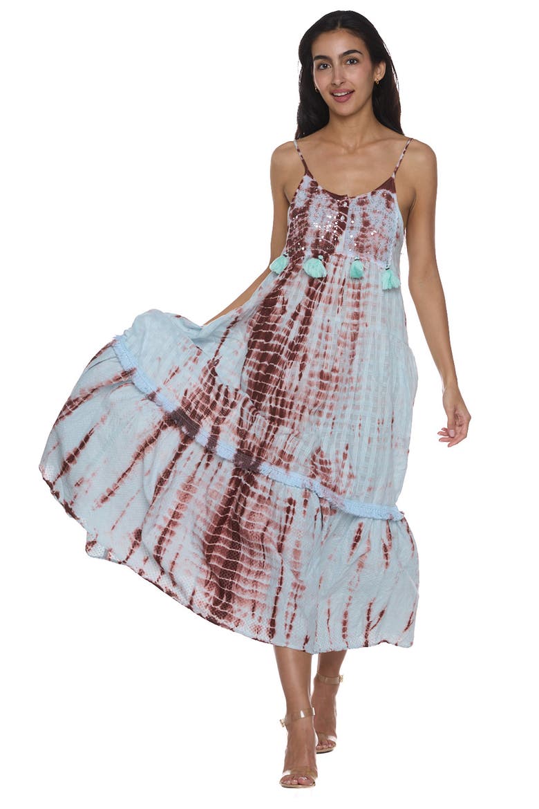 Embellished Tiered Maxi Dress, Alternate, color, TURQUOISE