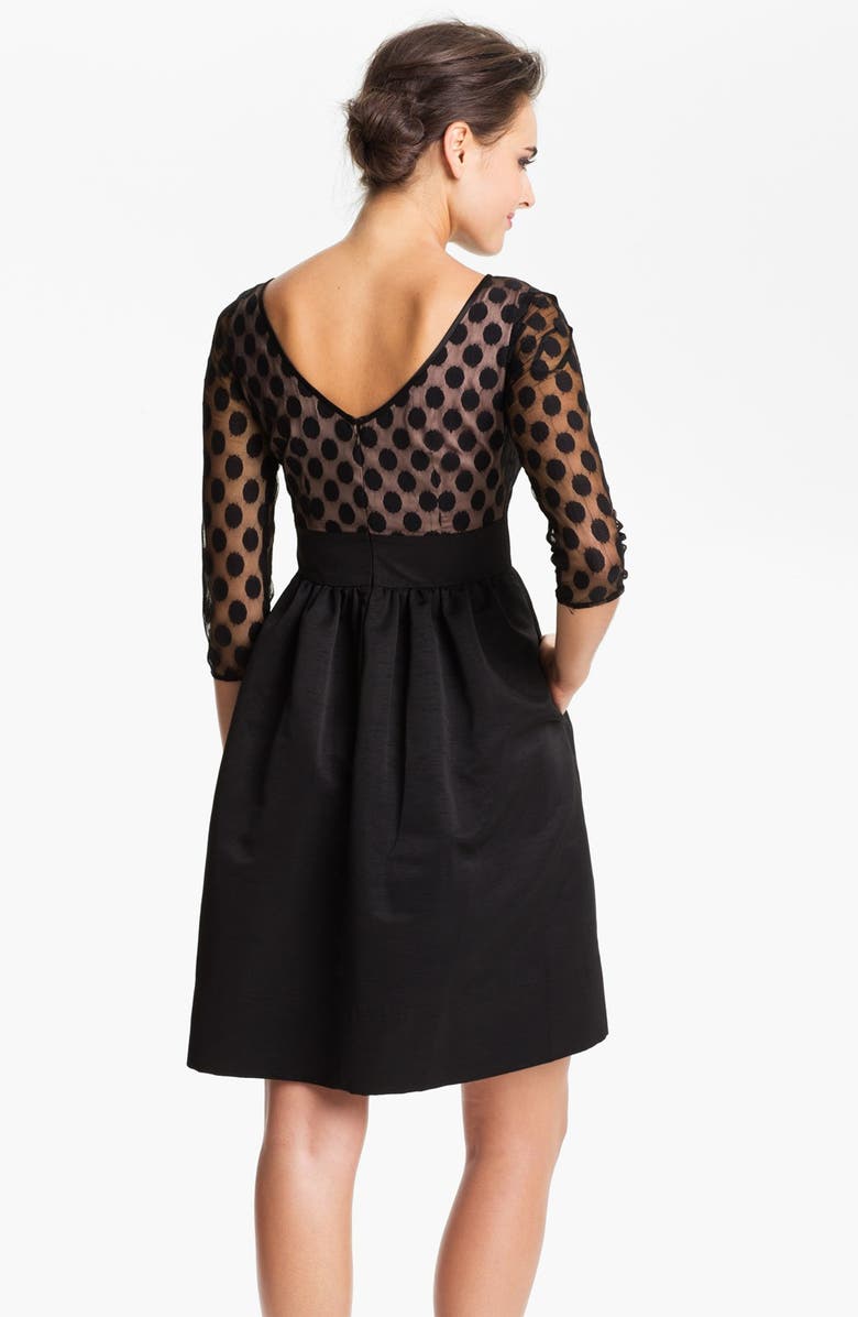 Eliza J Dot Mesh Bodice Fit & Flare Dress, Alternate, color, 