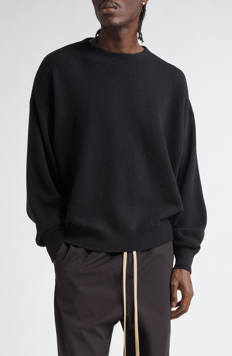 Fear of God Fine Knit Merino Wool Crewneck Sweater, Main, color, Black