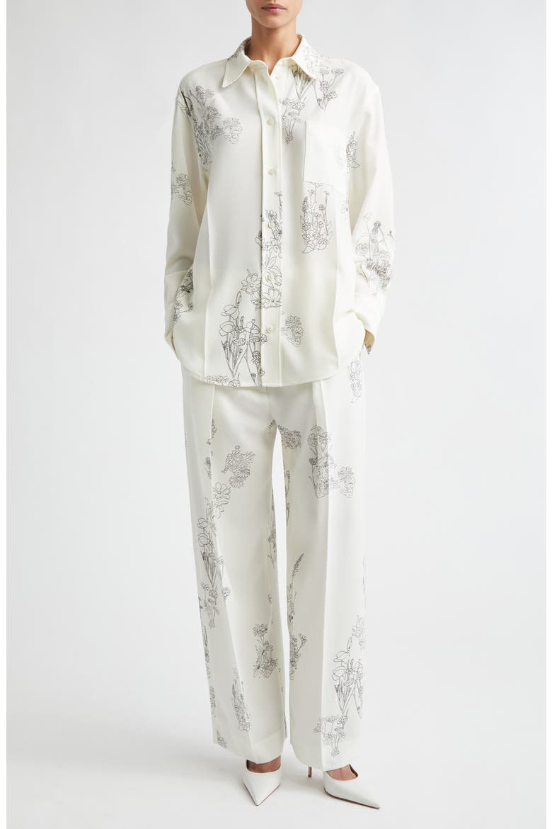 Floral Print Pleated Wide Leg Trousers, Alternate, color, OFF WHITE/BLACK