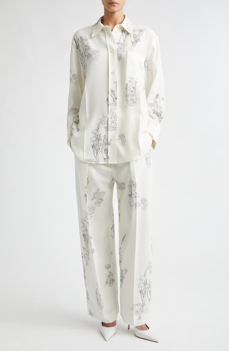 Victoria Beckham Floral Print Sable Cady Button-Up Shirt, Alternate, color, Off White Black