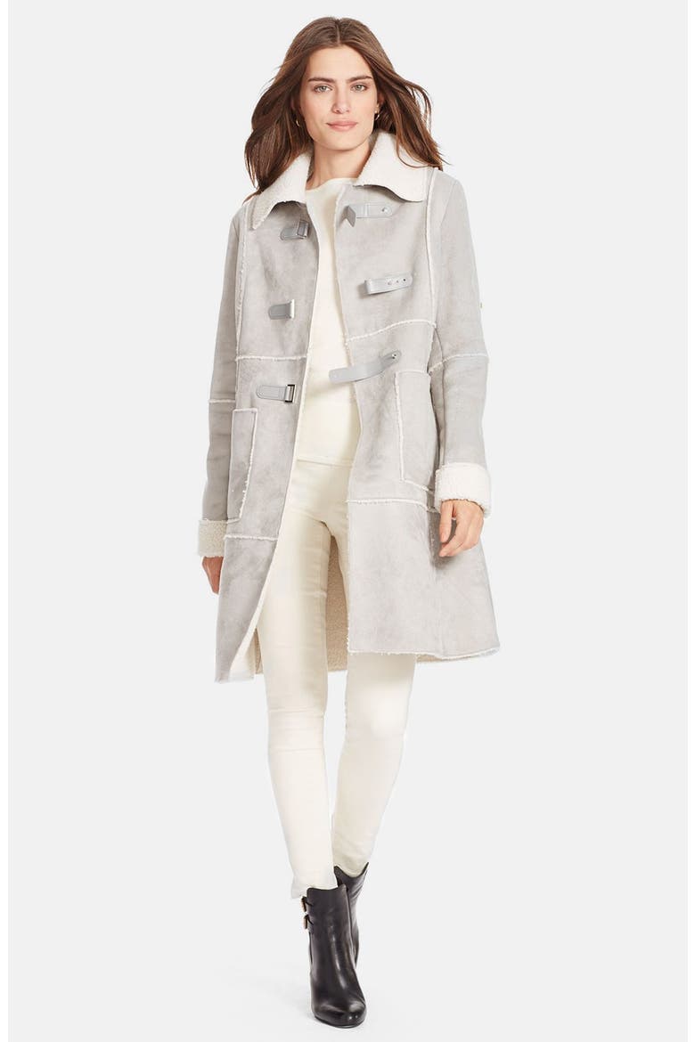 Spread Collar Faux Shearling Coat, Main, color, ALASKAN GREY