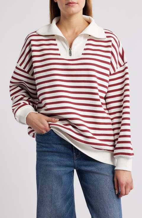 Stripe Half-Zip Cotton Sweatshirt