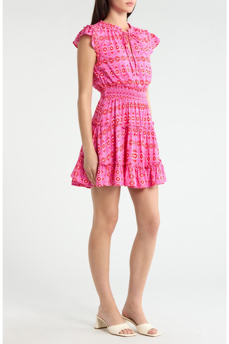 Mirany Ikat Toledo Tiered Minidress, Alternate, color, FUSCHIA MULTI