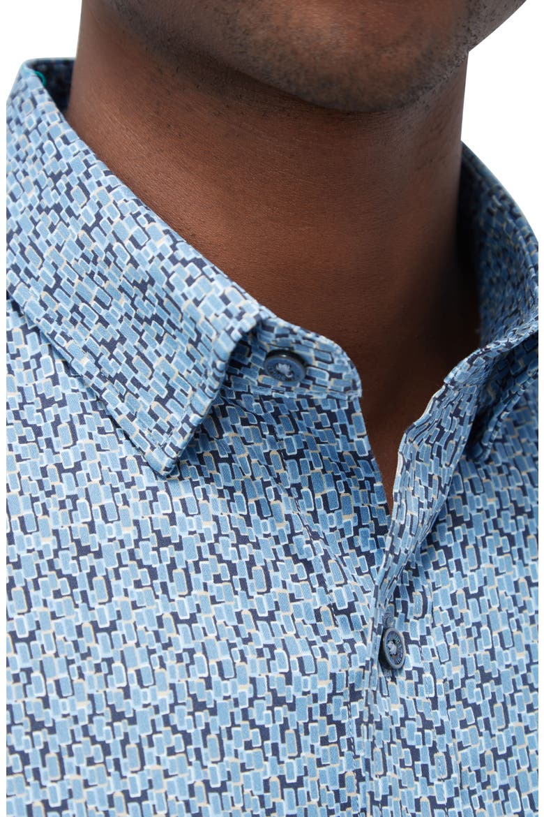 Karl Shaped Fit Abstract Print Stretch Button-Up Shirt, Alternate, color, COBALT