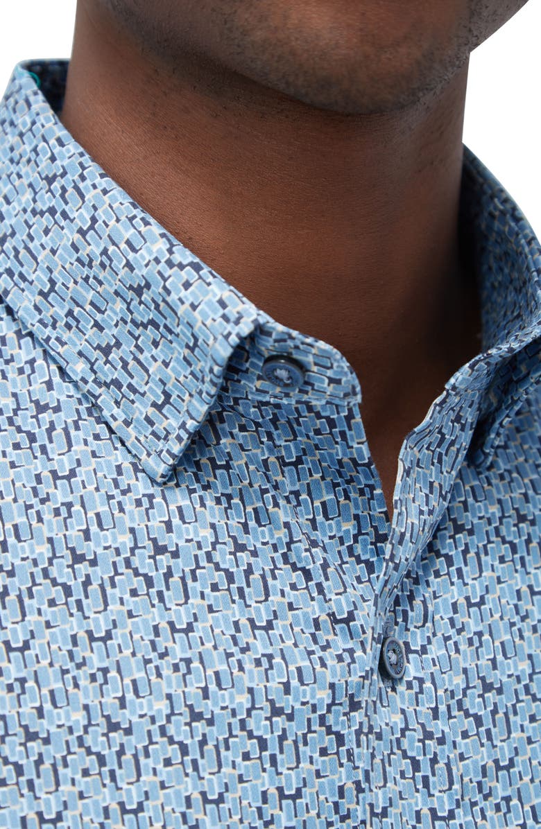 Bugatchi Karl Shaped Fit Abstract Print Stretch Button-Up Shirt, Alternate, color, Cobalt