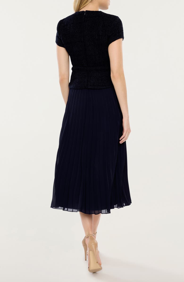LIKELY Pamela Pleated Mixed Media Midi Dress, Alternate, color, Navy
